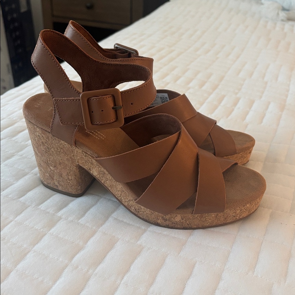 TOMS Brown Platform Cork Strappy Sandals